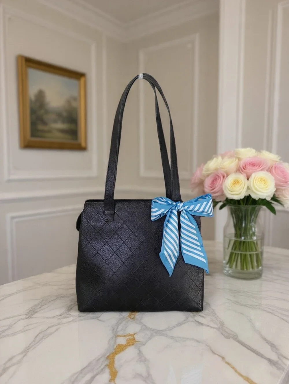 Chanel Vintage Black Caviar Diamond Quilted Shoulder Tote ✨ LIKE NEW